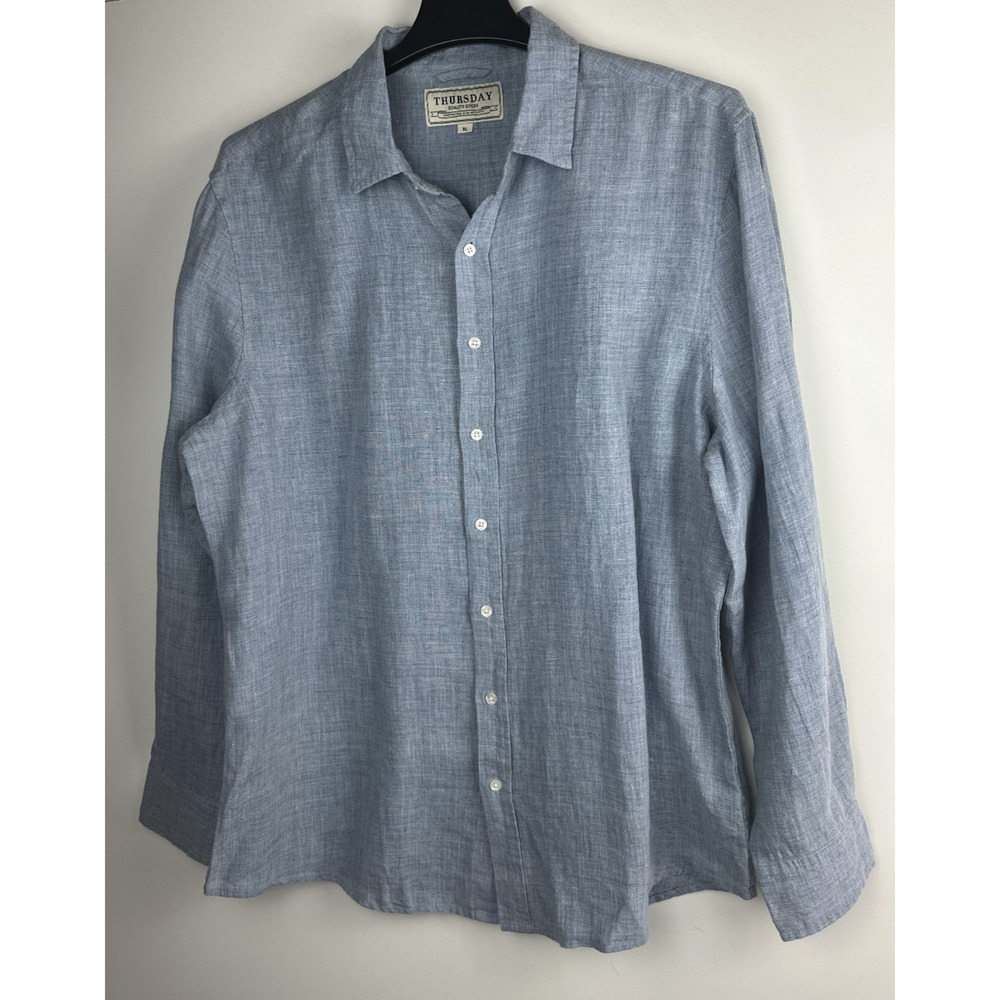Thursday Boot Co. Linen Shirt Men's Size XL Blue Button Up Vacation Coastal - Picture 10 of 11